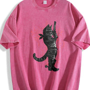 Cowboy Cat Neo-tribal Vintage Washed T-Shirt in Red