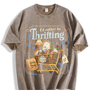 I'd Rather Be Thrifting Cute Thrift Cart Quote vintage washed oversized T-shirt in Brown