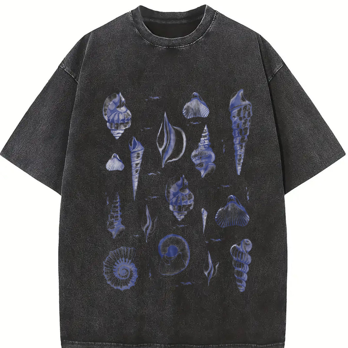 Sea Shell Tattoo Retro Shell Vintage Washed T-Shirt in Black