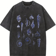 Sea Shell Tattoo Retro Shell Vintage Washed T-Shirt in Black