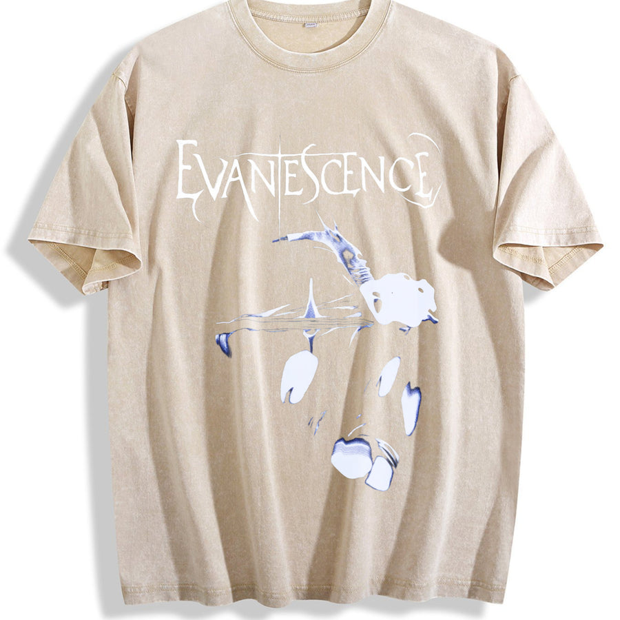 Retro New EVANESCENCE Band Christmas Retro Music vintage washed oversized T-shirt in Beige