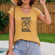 V-neck Sleeveless Tank with Music Women's Color Cotton Tank Top in Yellow