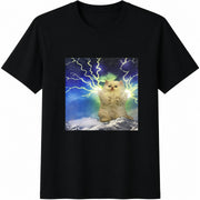 Lightning Cat Electric Power Thunder Cotton T-Shirt in Black