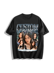 Custom Photo Bootleg Girlfriend 6 Face 90s Retro Cotton T-Shirt in Black