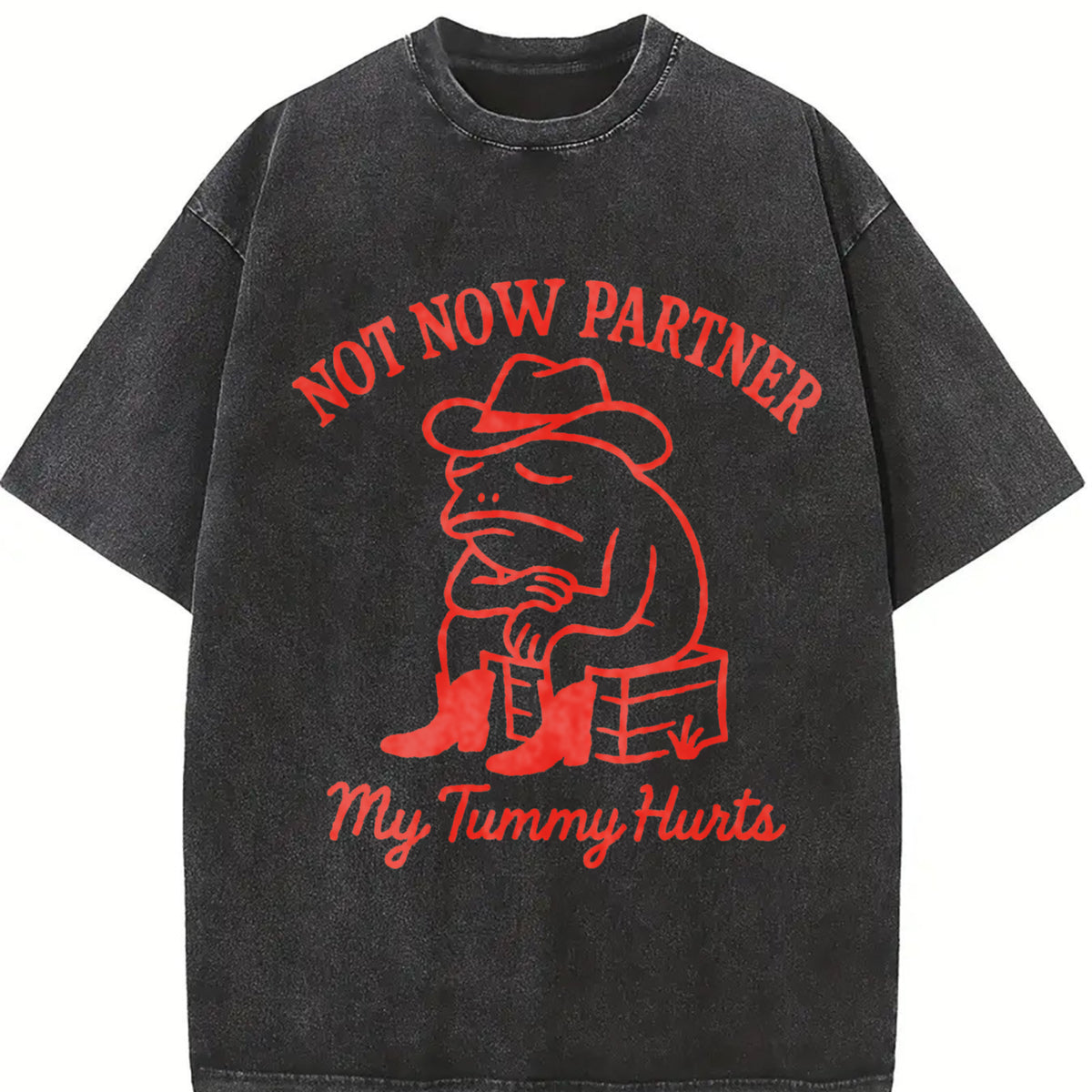 Not Now Partner My Tummy Hurts Vintage Washed T-Shirt in Black