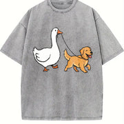 Golden Retriever Goose and Dogs Golden Mom Silly Goose Vintage Washed T-Shirt in Gray