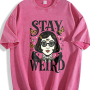 Stay Weird Witchy Girl Vintage Washed T-Shirt in Red