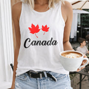 Canada Maple Leaf Women's Color Cotton Tank Top in White