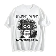 Animal Letter Furry Cat Coffee Cotton T-Shirt in White