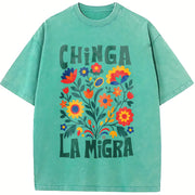 Chinga La Migra Abolish Ice Protest No Human Is Illegal vintage washed oversized T-shirt in Blue