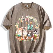 Ladies' Cat in Easter Basket Vintage Washed T-Shirt in Brown