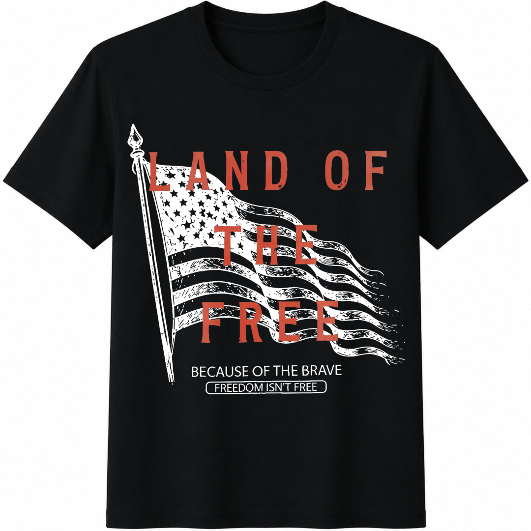 USA Land of the Free Because of the Brave Cotton T-Shirt in Black