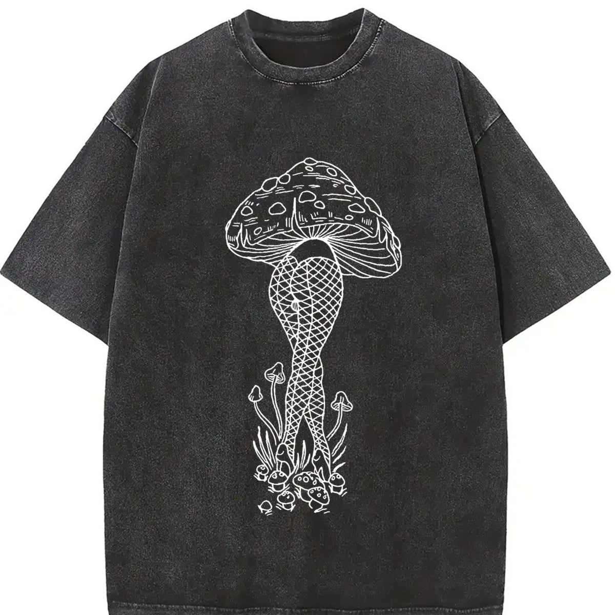 Mushroom and Snake Vintage Washed T-Shirt in Black