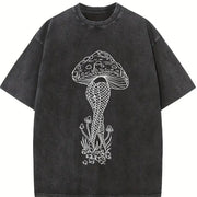 Mushroom and Snake Vintage Washed T-Shirt in Black