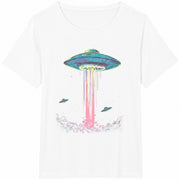 UFO Alien Abduction Cotton T-Shirt in White