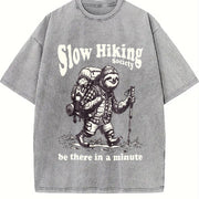 Slow Hiking Society Sloth Hiker Vintage Washed T-Shirt in Gray