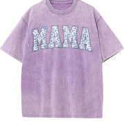 Mama with Toile Floral Vintage Washed T-Shirt in Purple