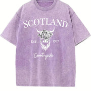 Scotland Buffalo Fashionable Versatile Vintage Washed T-Shirt in Purple