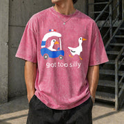Got Too Silly Goose Cute for Ducks Car Vintage Washed T-Shirt in Red