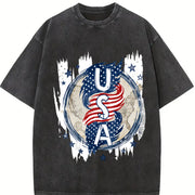 Vertical USA Flag Eagle Vintage Washed T-Shirt in Black