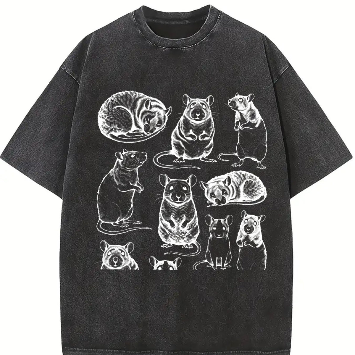 Rats 90s Tattoo Retro ® Y2k Mouse Vintage Washed T-Shirt in Black