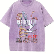 Resident Evil 2 You Died horror Game soft game movie game vintage washed oversized T-shirt in Purple