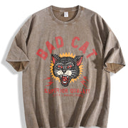 BAD CAT Vintage Washed T-Shirt in Brown