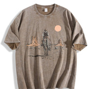 Cowboy on Horse Desert Vintage Washed T-Shirt in Brown