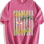 Aloha Hawaii Tropical Beach Retro Vintage Washed T-Shirt in Red