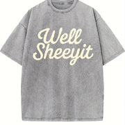 Well Sheeyit Country Western Retro Western Adult Humor vintage washed oversized T-shirt in Gray