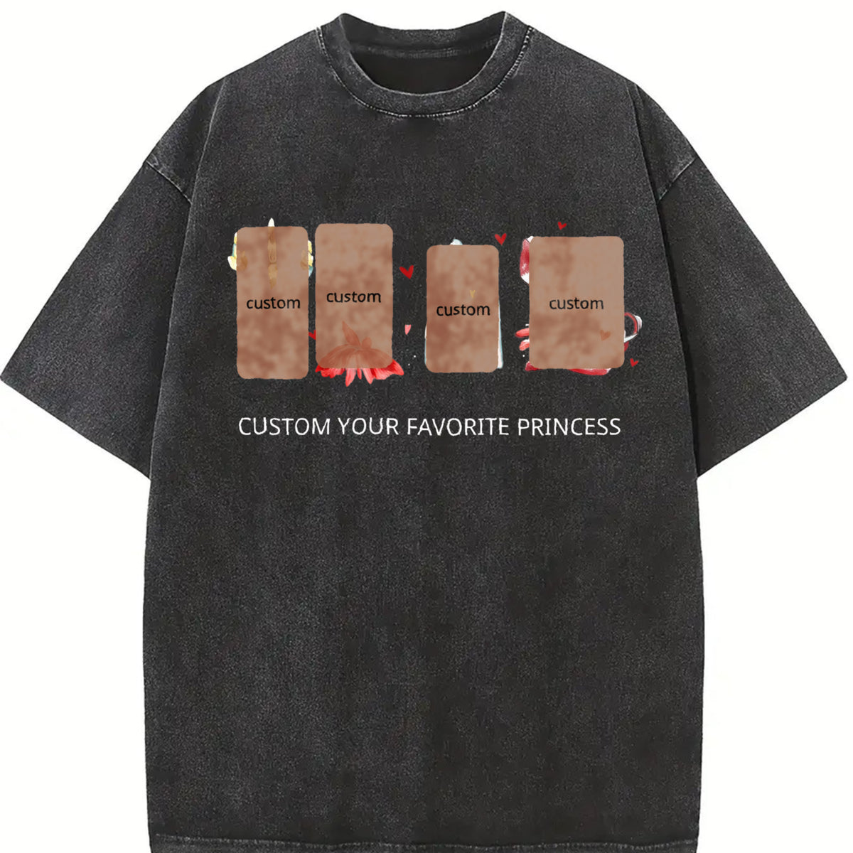 Custom Princess Girly Girls Trip Love Vintage Washed T-Shirt in Black