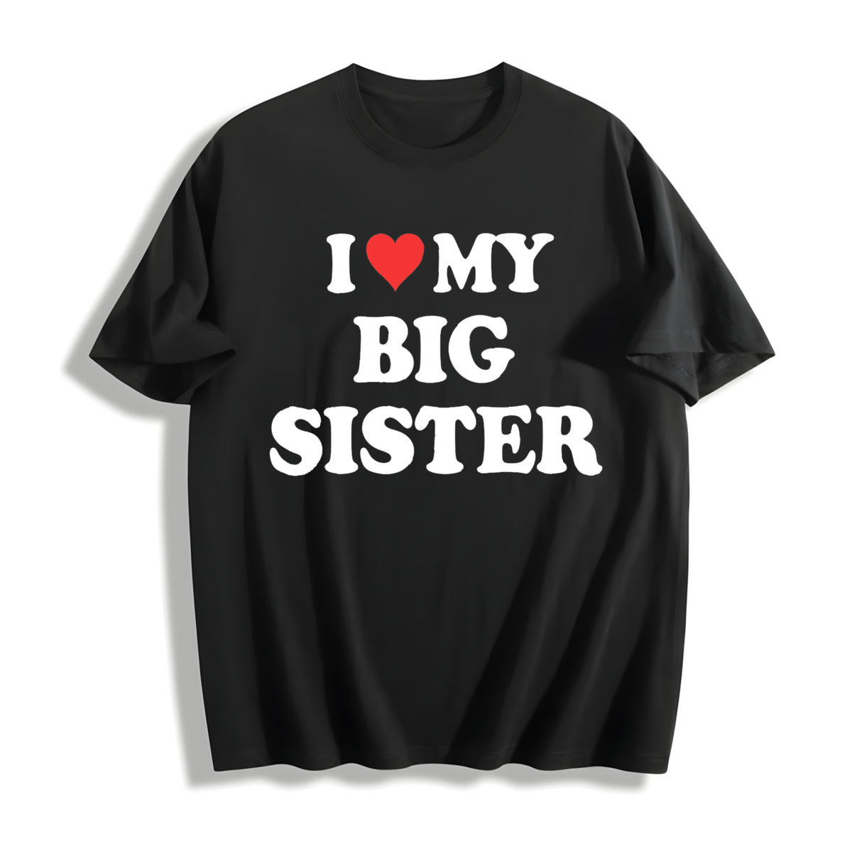 Heart I Love My Big Sister Cotton T-Shirt in Black