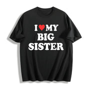 Heart I Love My Big Sister Cotton T-Shirt in Black