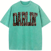 Retro Western Checkered Leopard Western Concert vintage washed oversized T-shirt in Blue