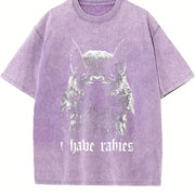 I Have Rabies Bat Grunge Y2k Unhinged Meme vintage washed oversized T-shirt in Purple