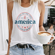 America Land of the Free Because of the Brave Women's Color Cotton Tank Top in White