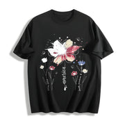 American Floral Patriotic Wildflower Cotton T-Shirt in Black