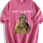 Wait I'm Goated Thinking Monkey Meme Brainrot Vintage Washed T-Shirt in Red