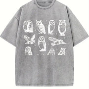 Owls 90s ® Tattoo Retro Mythical Owl Lovers Vintage Washed T-Shirt in Gray