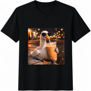 Duck Drinking Iced Coffee Cotton T-Shirt in Black