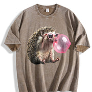 Grunge Vibes for Urban Explorers: Hedgehog in Pink Shades Vintage Washed T-Shirt in Brown