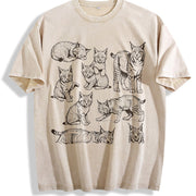 Lynx Cat 90s Tattoo Vintage Washed T-Shirt in Beige