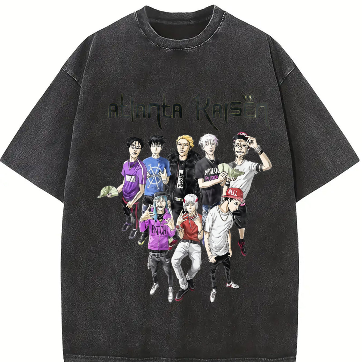 Atlanta Kaisen Jujutsu Kaisen Anime Vintage Washed T-Shirt in Black
