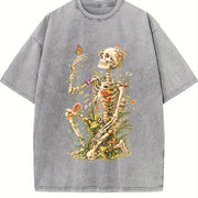 Botanical Skeleton Vintage Washed T-Shirt in Gray