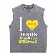 I Love Jesus Love You Vintage Washed Tank Top in Gray