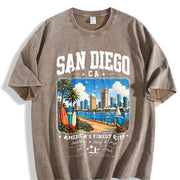 San Diego California Vintage Washed T-Shirt in Brown