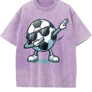 Dabbing Soccer Ball Vintage Washed T-Shirt in Purple