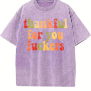 Thanksgiving Thankful For You Fuckers Friendsgiving vintage washed oversized T-shirt in Purple