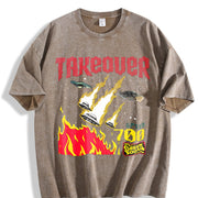 Takeover UFO Alien Fire Sleeveless Tank Vintage Washed T-Shirt in Brown
