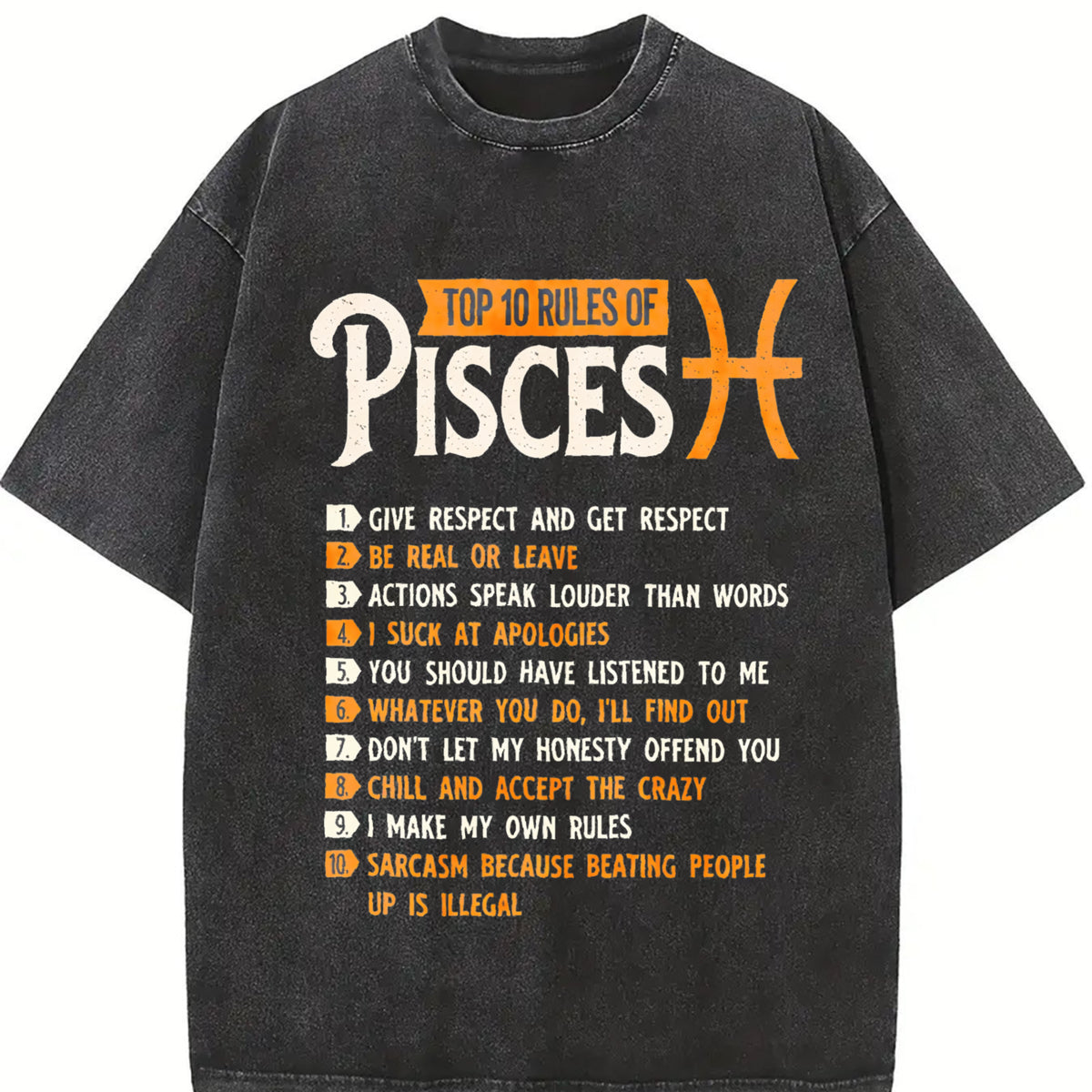 For the Pisces Zodiac Sign Vintage Washed T-Shirt in Black